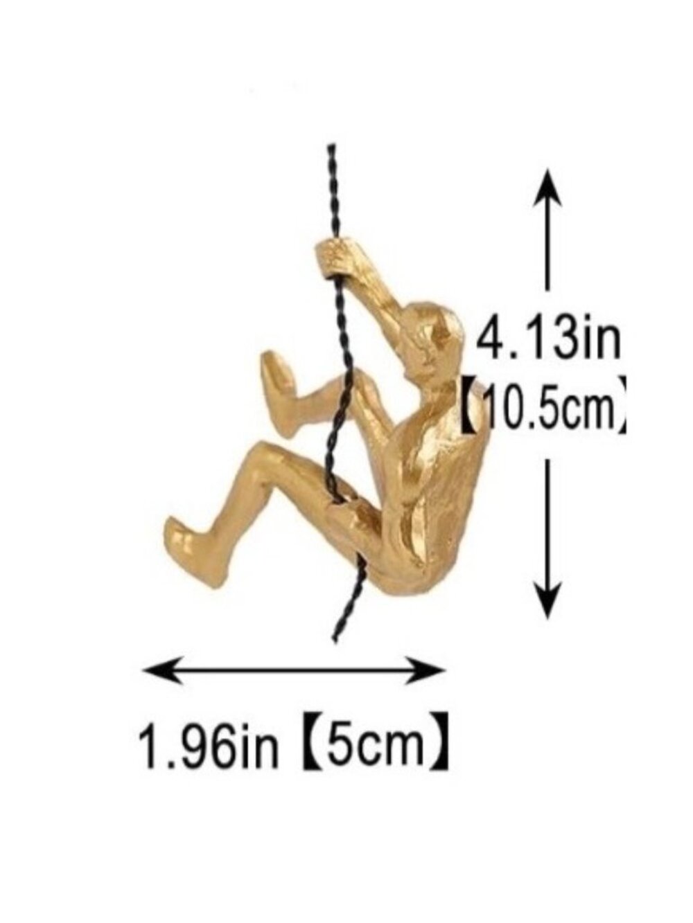 Wall-Mounted Gold Climbing Man Sculpture With Rope 4.13" Tall Decorative Art Pie